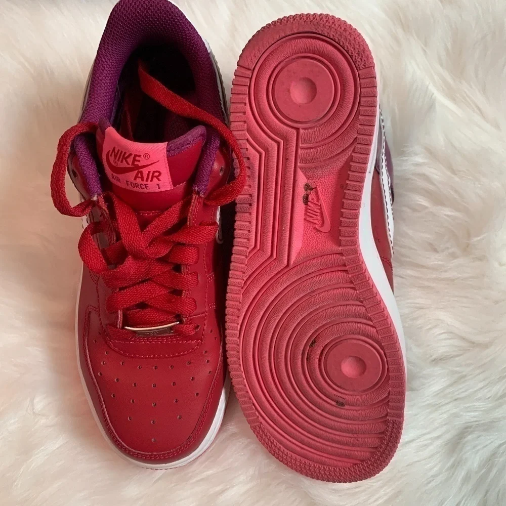Nike Red Berry Air Force 1 Low Youth Sneakers